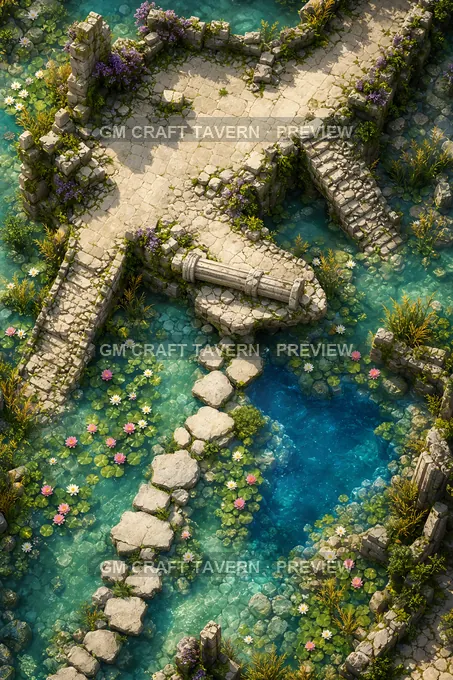 Sunken Ruins And Lily Ponds Terrace And Channel battlemap preview