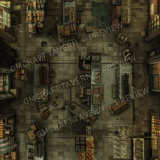 Supermarket Post Apo Battlem battlemap preview