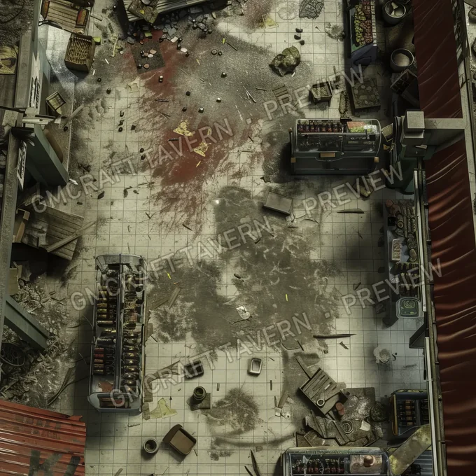Supermarket With Destroyed Thing battlemap preview