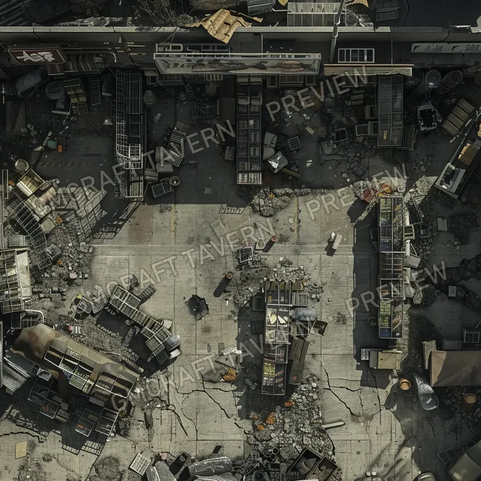 Supermarket With Destroyed Thing battlemap preview