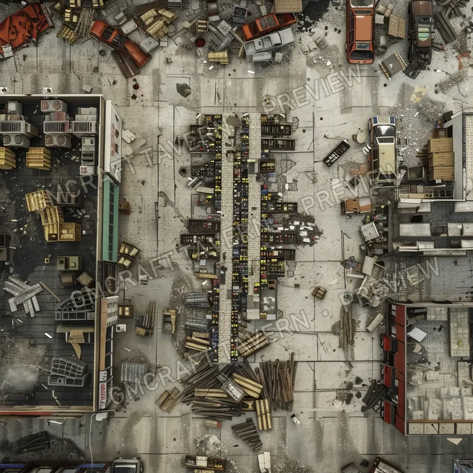 Supermarket With Destroyed Thing battlemap preview