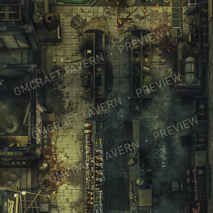 Supermarket With Destroyed Thing battlemap preview