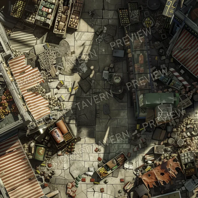 Supermarket With Destroyed Thing battlemap preview