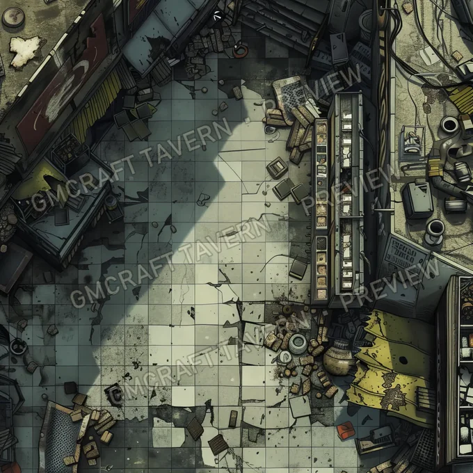 Supermarket With Destroyed Thing battlemap preview