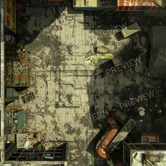 Supermarket With Destroyed Thing battlemap preview