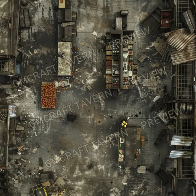 Supermarket With Destroyed Thing battlemap preview