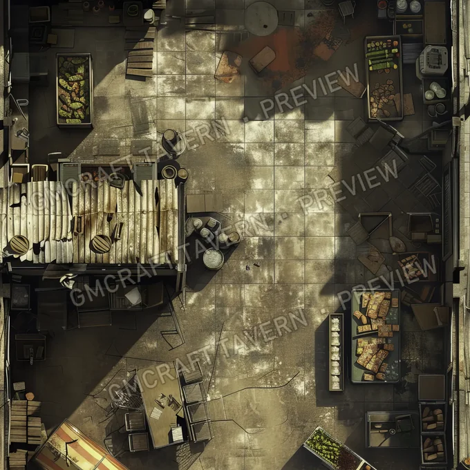 Supermarket With Destroyed Thing battlemap preview