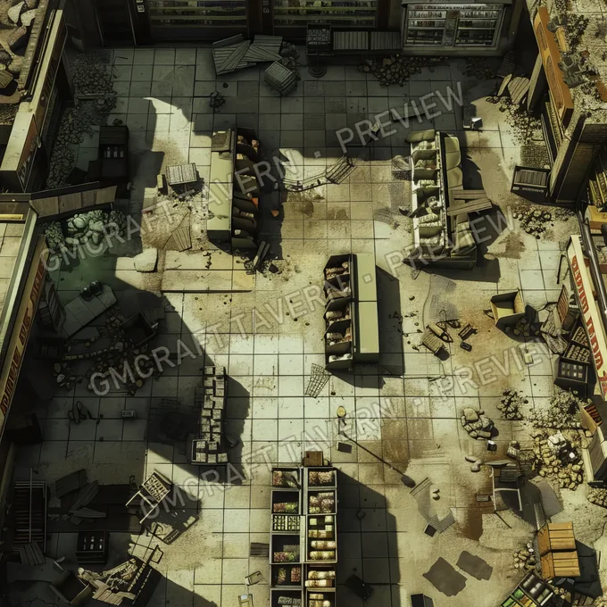 Supermarket With Destroyed Thing battlemap preview