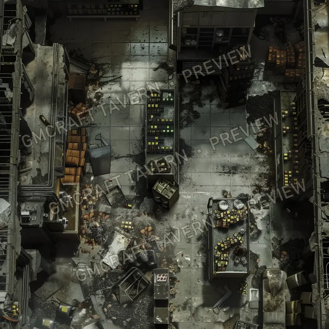 Supermarket With Destroyed Thing battlemap preview