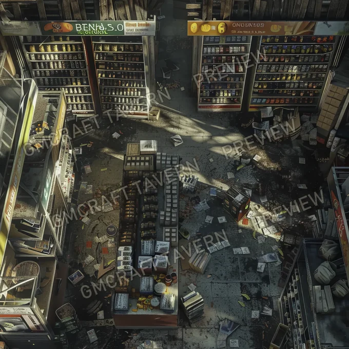 Supermarket With Destroyed Thing battlemap preview