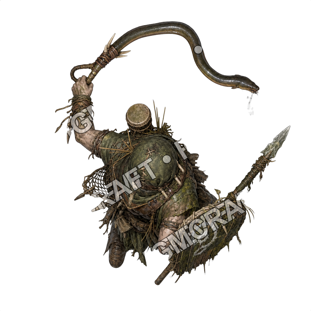 Cursed Swamp Militia 19 Eel Whip Handler Topdown Token top-down token preview