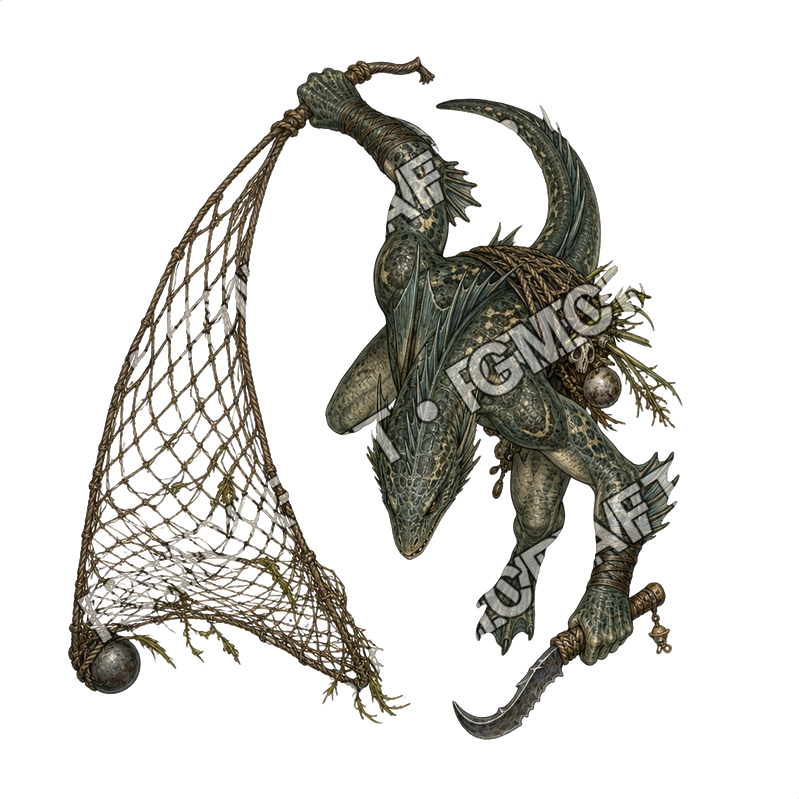 Moonfen Lizardfolk Warband 04 Moonfen Lizardfolk Net Hunter Topdown Token top-down token preview