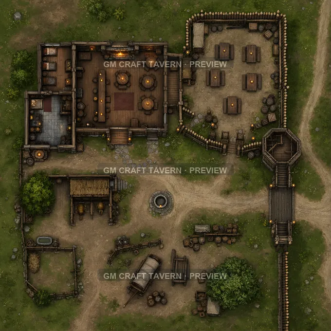 Watchpost Tavern With Palisade Beer Garden battlemap preview
