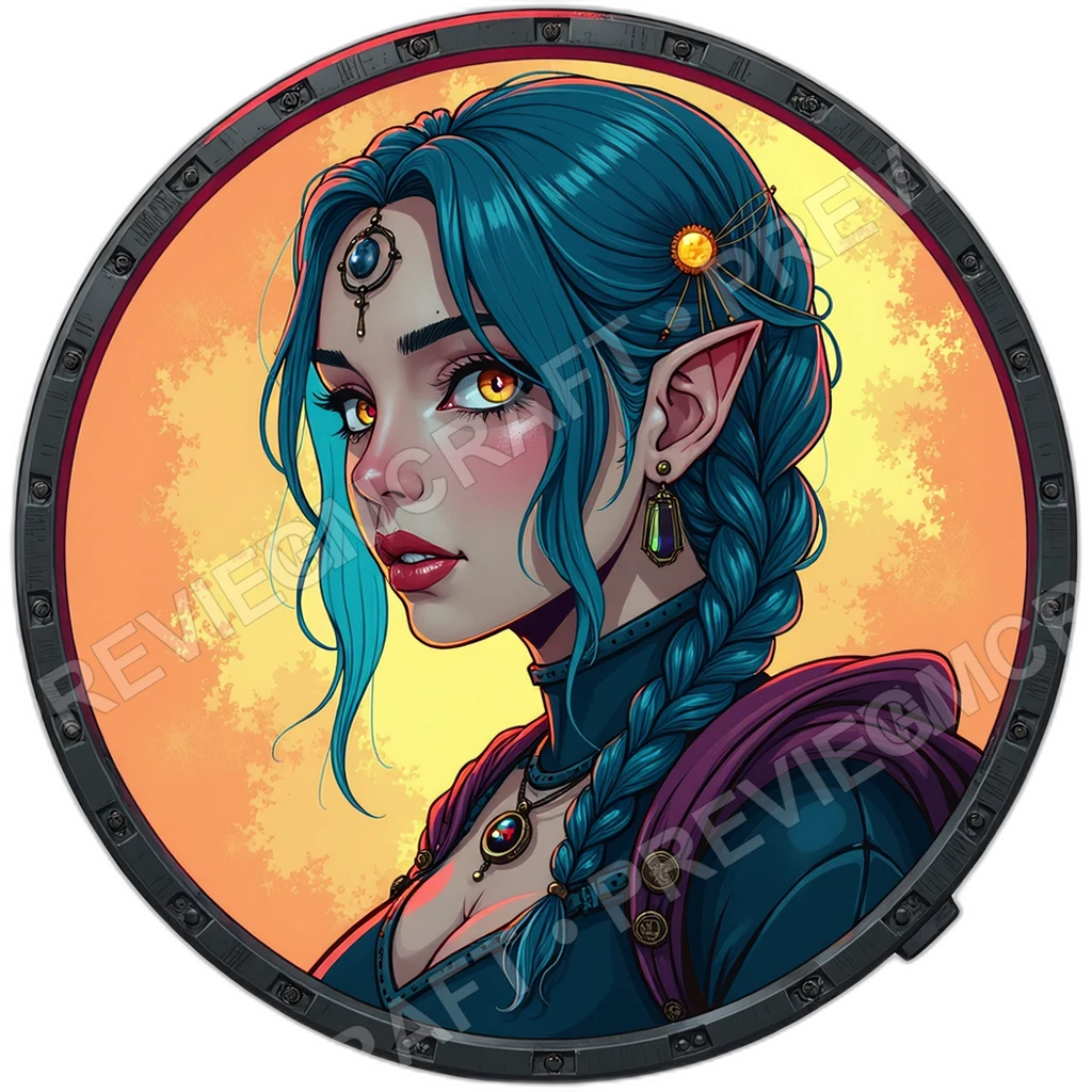 Filament Priestess, Female, Braided Circuit Crown, Throat Resonator Bead, Palm Sigil Scars, Cults Techno Shamans, ,Older Adult Age,1.8,, ,Overweight B 0001 top-down token preview