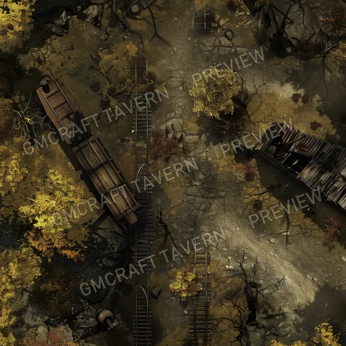 Train Derailed In The Wilderness battlemap preview