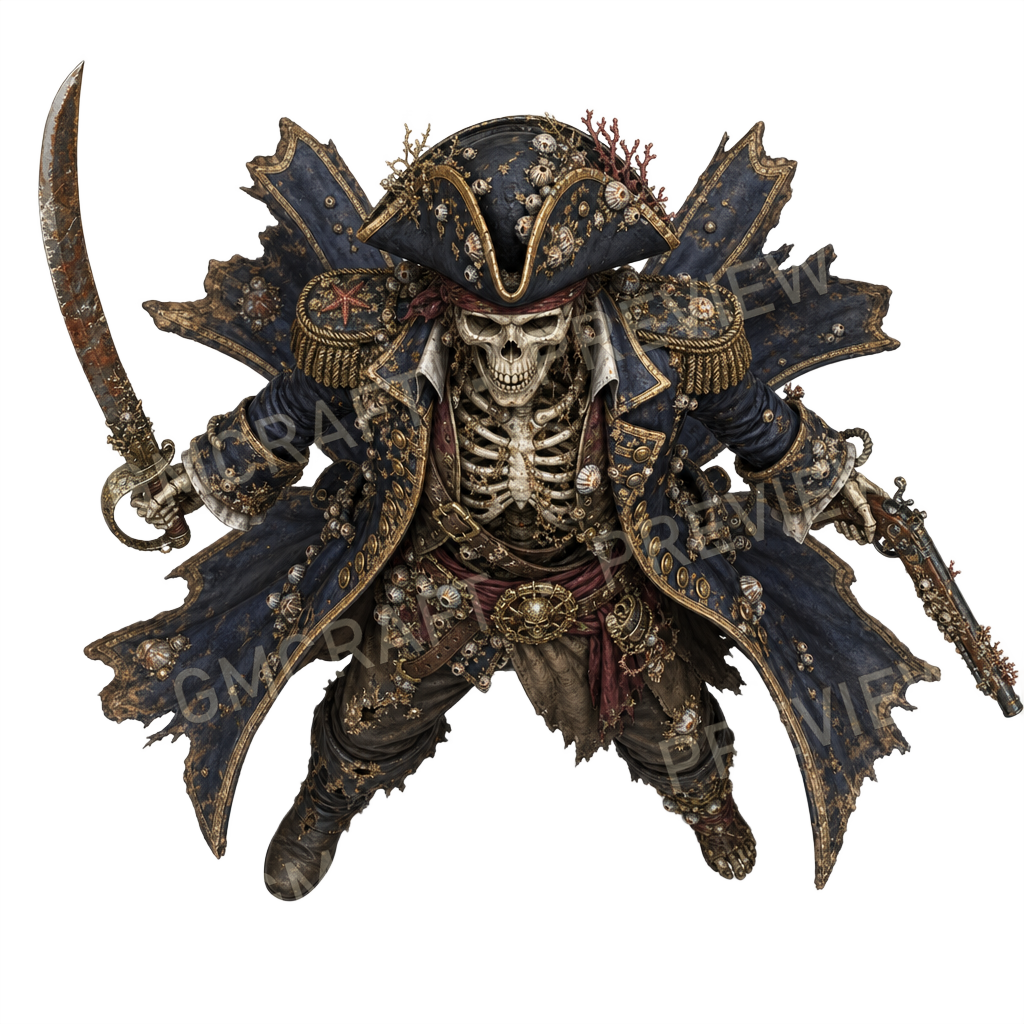 Skeletal Admiral Broadside Undead Pirate top-down token preview