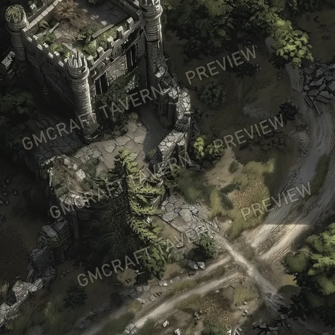 Crumbling Castle Atop A Hill Ove battlemap preview