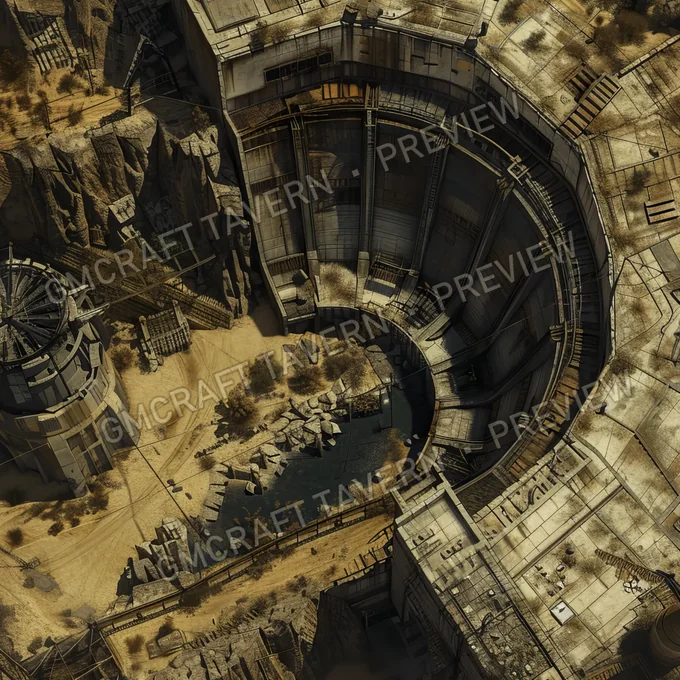 Dry Hydroelectric Dam Ruins battlemap preview