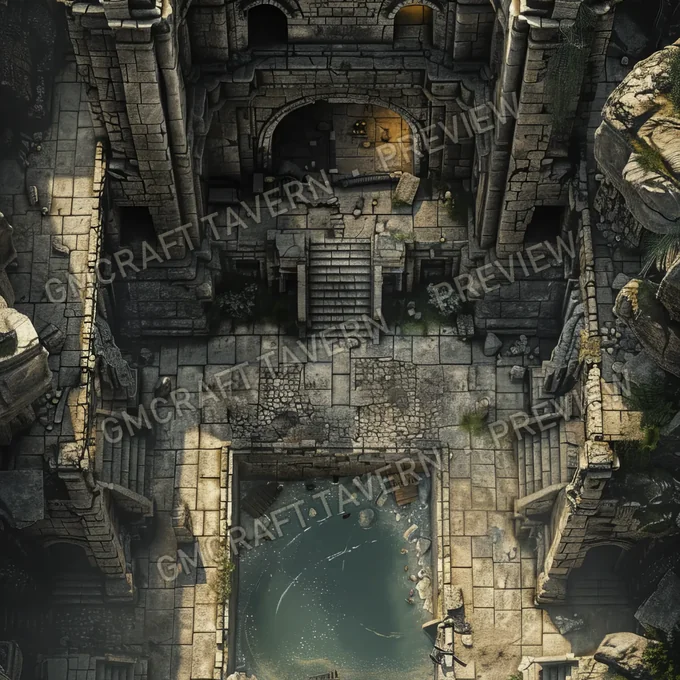 Dry Hydroelectric Dam Ruins battlemap preview
