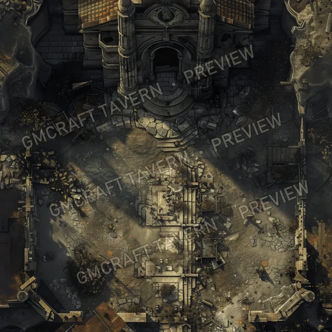 Isolated Monastery In A Post Apo battlemap preview