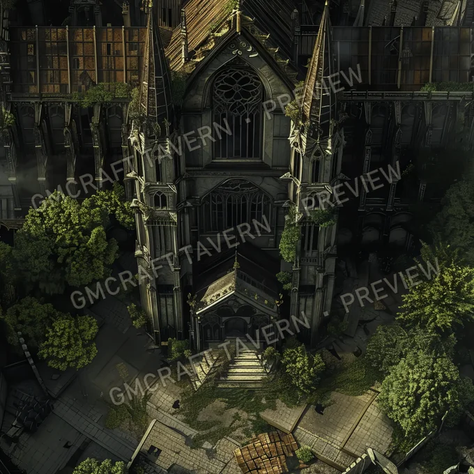 Ruined Cathedral Amidst A City R battlemap preview