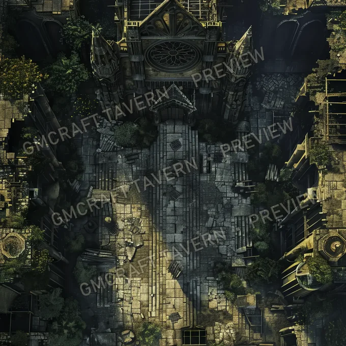 Ruined Cathedral Amidst A City R battlemap preview