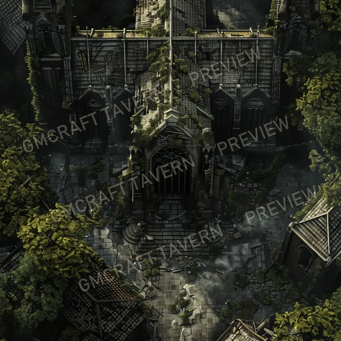 Ruined Cathedral Amidst A City R battlemap preview