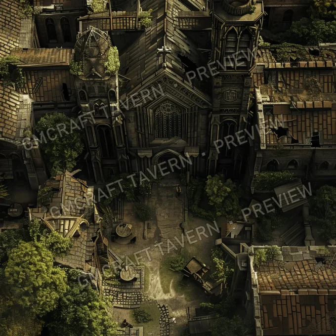 Ruined Cathedral Amidst A City R battlemap preview