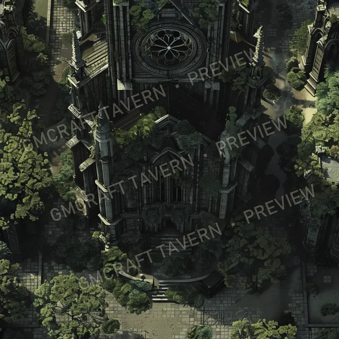 Ruined Cathedral Amidst A City R battlemap preview