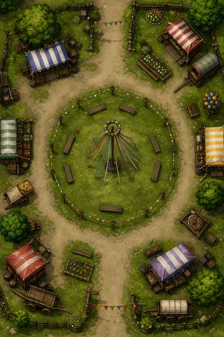 Village Green With Maypole Festival Ring And Market Awnings battlemap preview