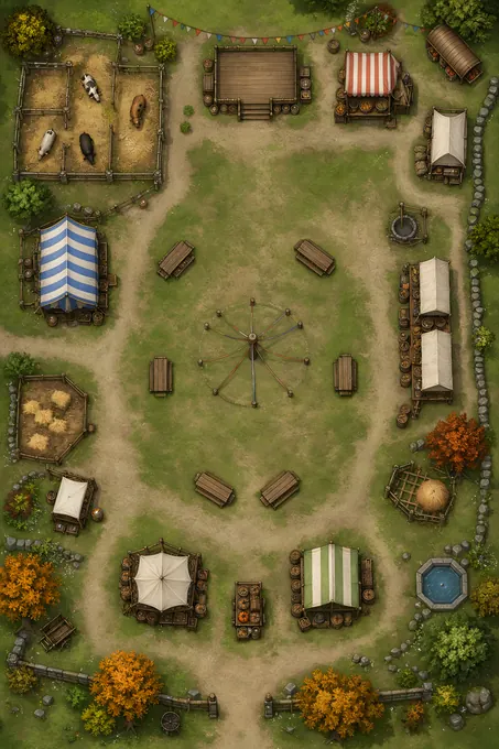 Harvest Fairground With Judging Pens And Cider Stalls battlemap preview