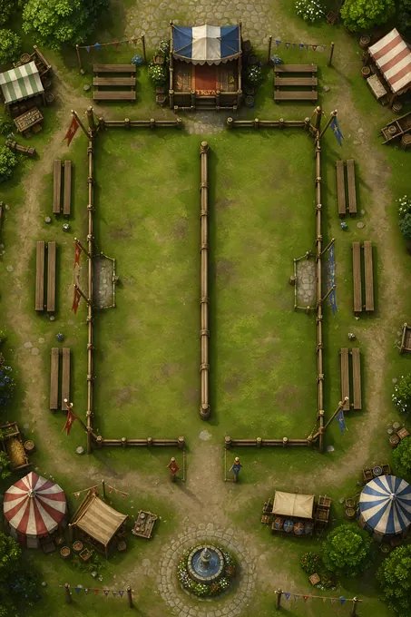Tournament Green With Wooden Lists And Spectator Benches battlemap preview