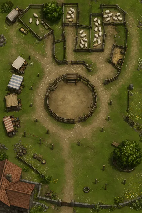Sheep Fair Meadow With Auction Ring And Drovers Lanes battlemap preview