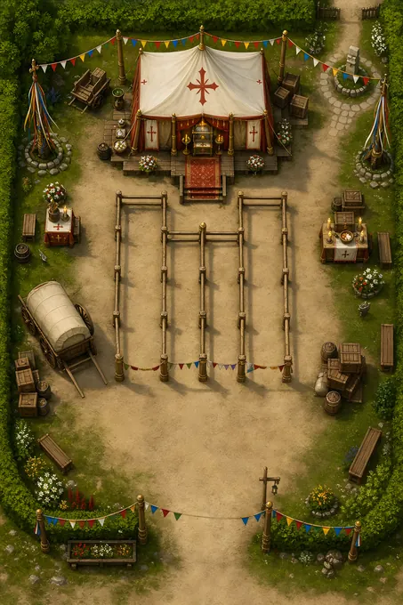 Pilgrim Fair Square With Relic Tent And Blessing Queue Rails battlemap preview