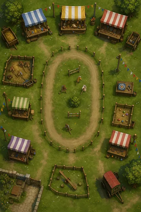 Children Fair Green With Hobby Horse Track And Toy Stalls battlemap preview