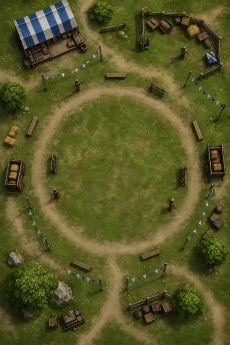 Watch Fair Green With Militia Drill Circle And Supply Booth battlemap preview