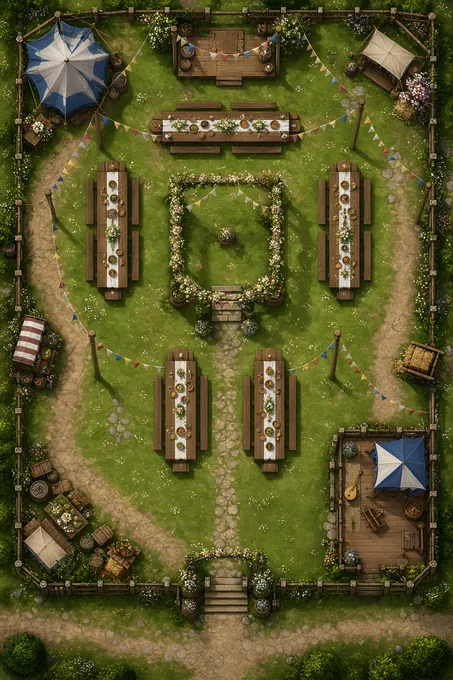 Wedding Feast Green With Long Tables And Garland Arbor battlemap preview