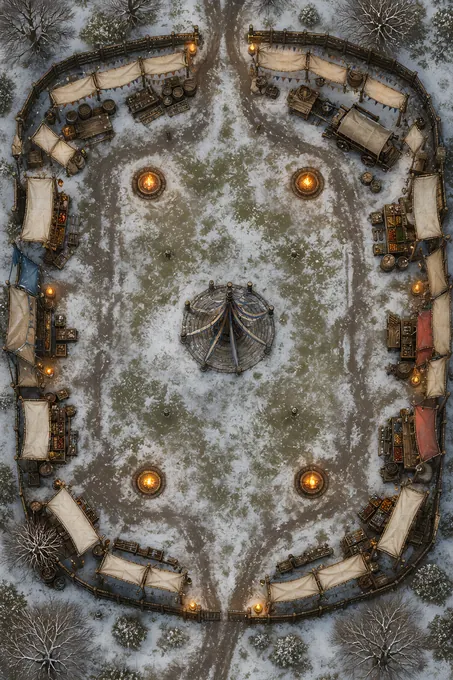 Winter Market Green With Braziers And Canvas Windbreak Rows battlemap preview