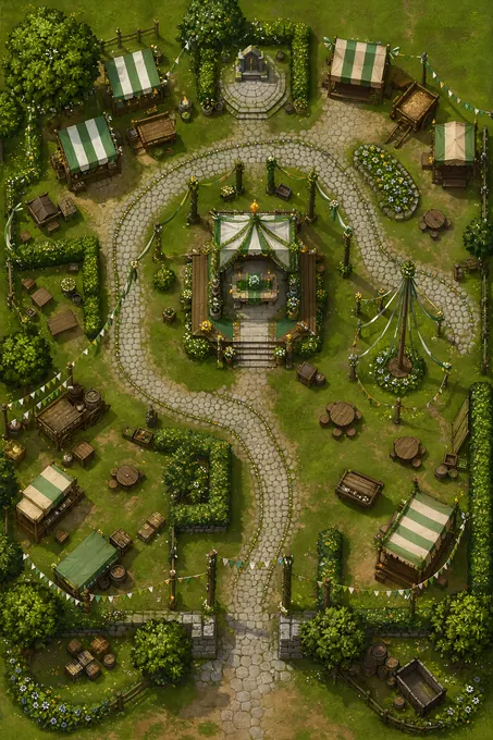 Saints Day Green With Procession Route And Shrine Canopy battlemap preview