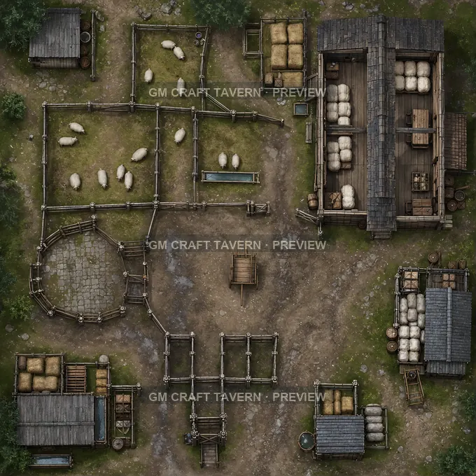 Sheep Holding Pens Beside A Wool Shed battlemap preview