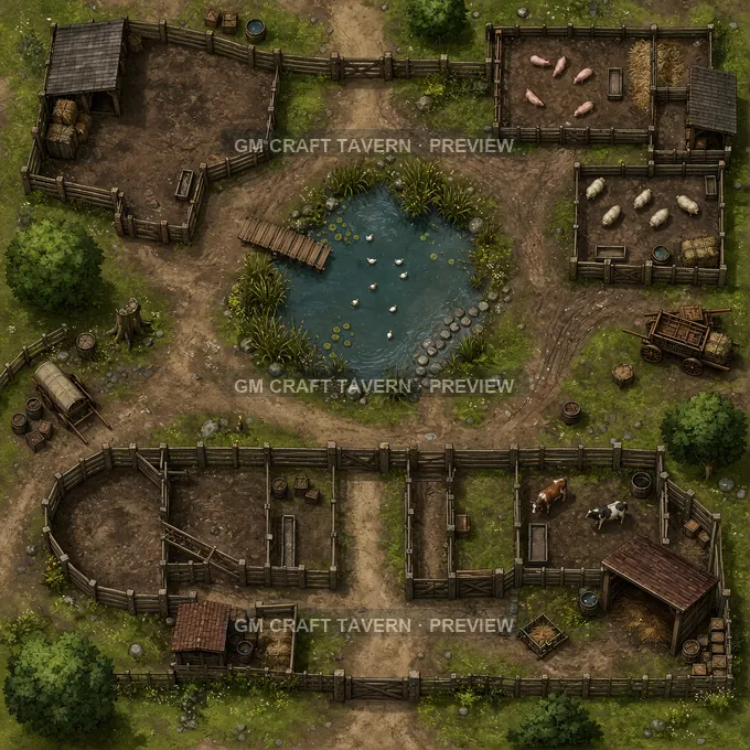 Village Duck Pond And Low Fence Pens battlemap preview