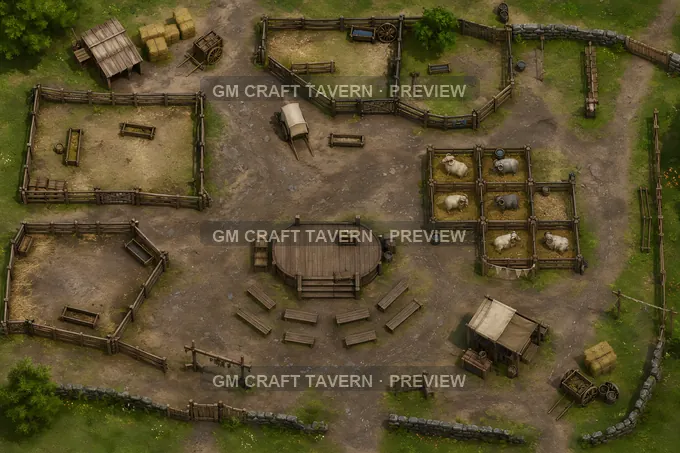 Ram Sale Corner With Small Show Pens battlemap preview