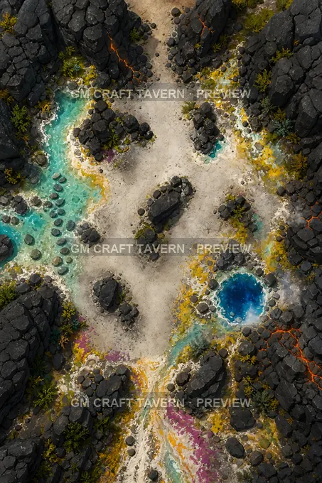 Aperçu de la battlemap Champs volcaniques et sources chaudes — vallon abrité