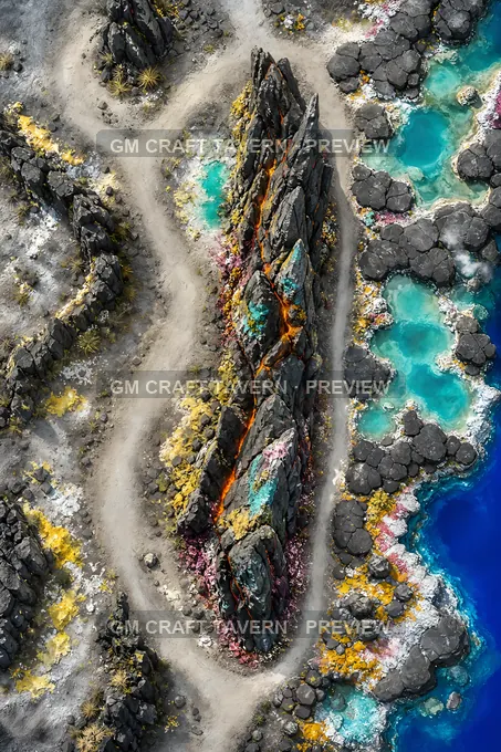 Aperçu de la battlemap Champs volcaniques et sources chaudes — sentier bifurqué