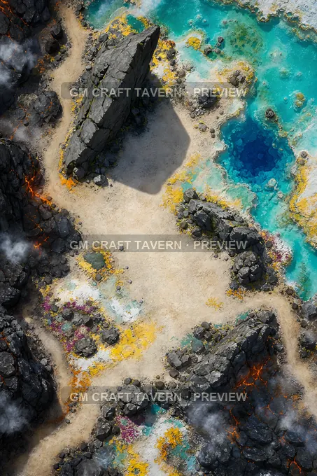 Aperçu de la battlemap Champs volcaniques et sources chaudes — lieu de repos ensoleillé