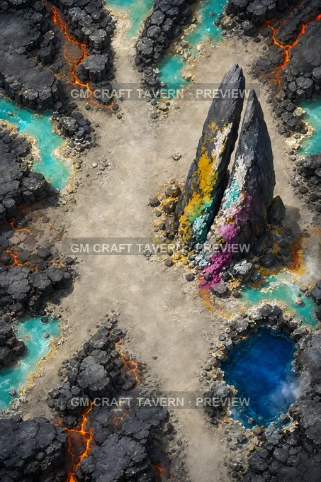 Aperçu de la battlemap Champs volcaniques et sources chaudes — clairière dégagée