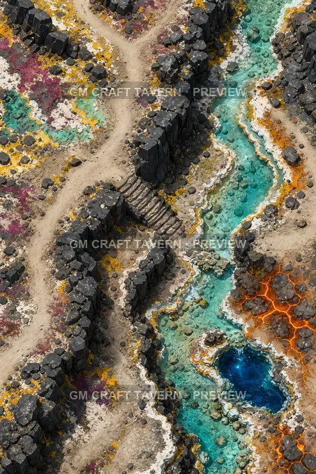 Aperçu de la battlemap Champs volcaniques et sources chaudes — crête et ravin