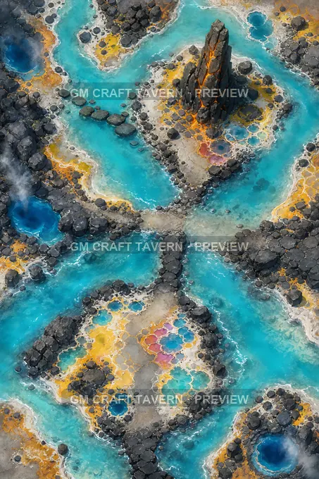 Aperçu de la battlemap Forked Watercourse de Volcanic Fields And Hot Springs