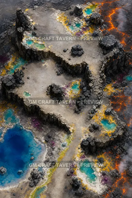 Aperçu de la battlemap Champs volcaniques et sources chaudes — pente en terrasses