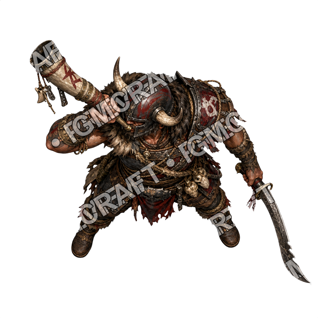 Barbarian War Raft Horn Helmsman top-down token preview